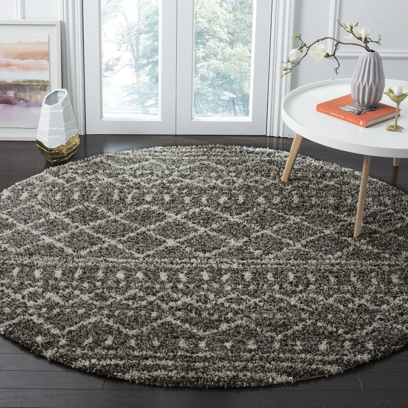 Safavieh Shaggy Indoor Woven Round Area Rug, Arizona Shag Collection, ASG741, in Brown / Ivory, 201 X 201 cm for Living Room, Bedroom or Any Indoor Space