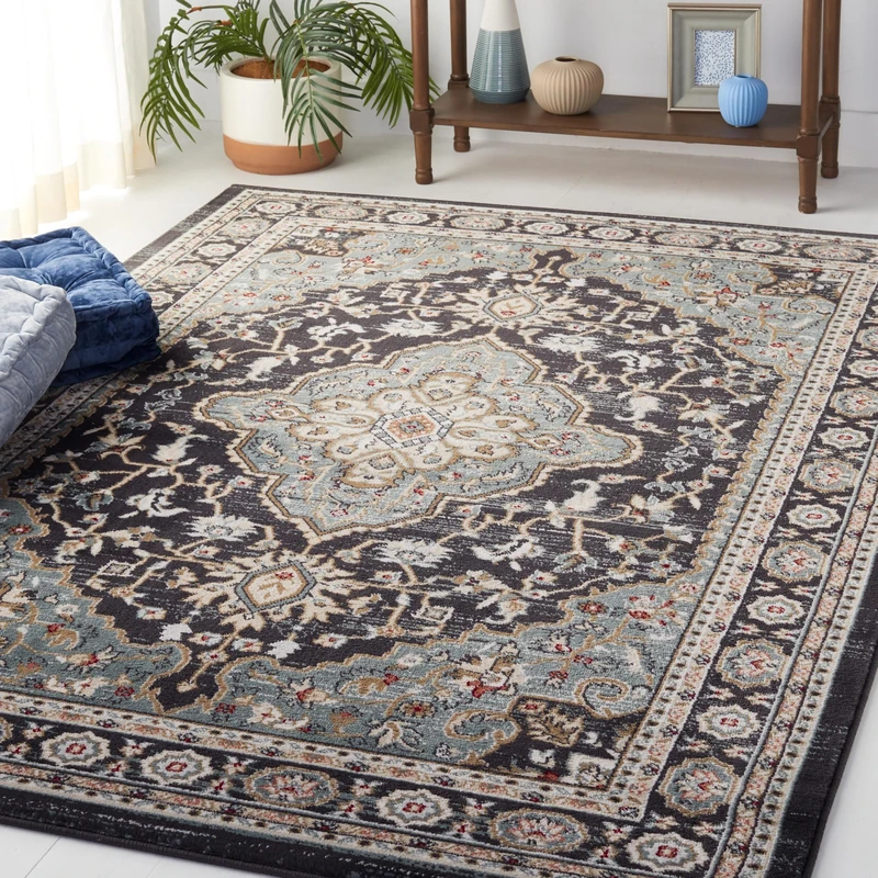 Safavieh Traditional Rug for Living Room, Dining Room, Bedroom - Lyndhurst Collection, Short Pile, in Grey and Teal, 160 x 230 cm