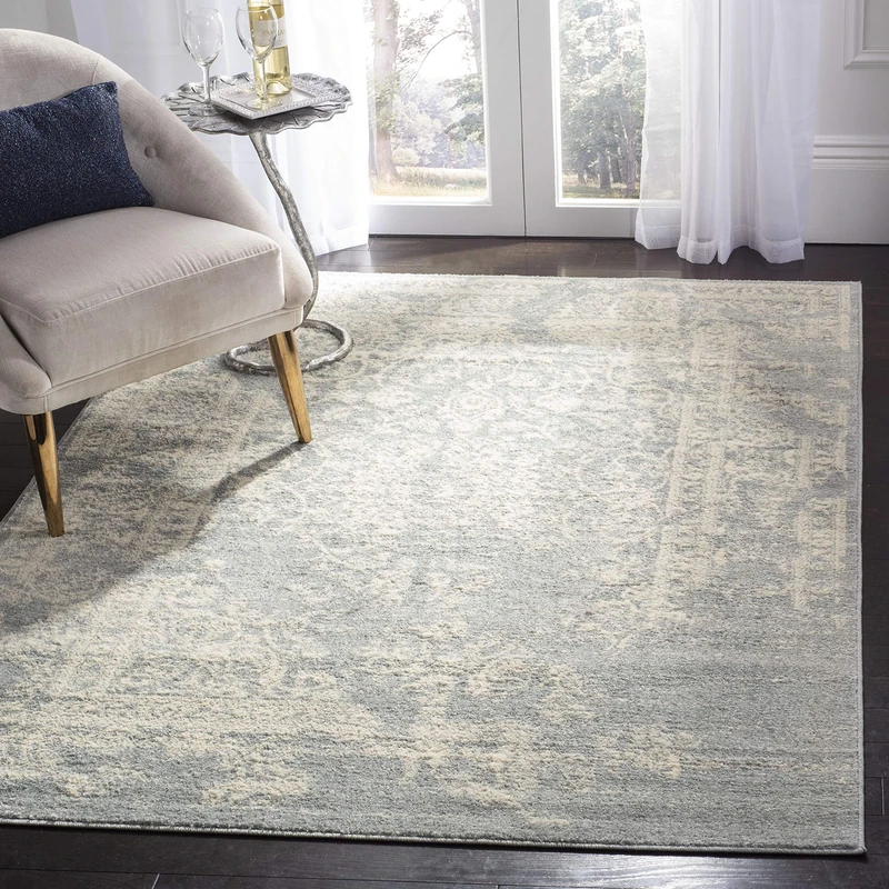 Safavieh Distressed Indoor Woven Rectangle Area Rug, Adirondack Collection, ADR101, in Slate / Ivory, 155 X 229 cm for Living Room, Bedroom or Any Indoor Space