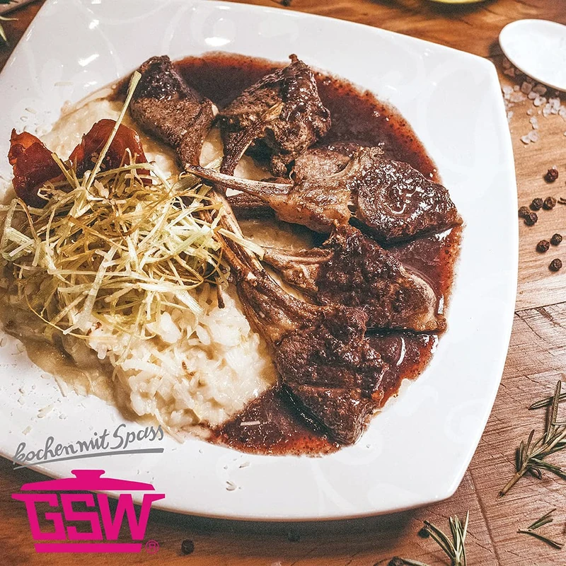 GSW 800419 Cobalt Blue Square Induction Roasting Tray with Aroma-Protecting Glass Lid for Frying 40X26X11 CM. 8 ml with Pastry Brush, Set of 2 Die-Cast Aluminium Black/Blue, 40 x 26 x 12.5 cm