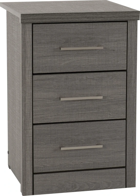 Seconique Lisbon 3 Drawer Bedside in Black Wood Grain