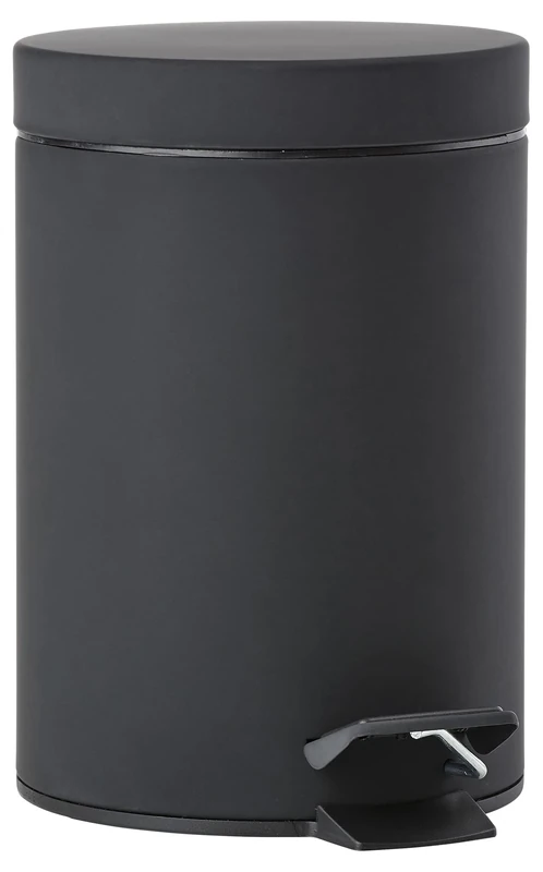 Zone Denmark Solo Pedal Bin, Small Bathroom Waste Bin with Lid, Hygienic Hands Free Trash Can with Removable Inner Bucket, Soft Touch Stainless Steel, 3 Litre, Ø 17 cm H 25 cm, Black