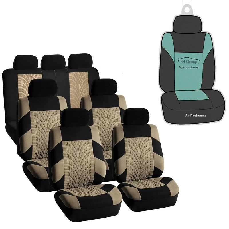 FH GROUP FH-FB071217 Complete Three Row Set Travel Master Waterproof Car Seat Cover Sets Beige Black, (Airbag Ready Rear Split) - Fit Most Car, Truck, Suv, or Van