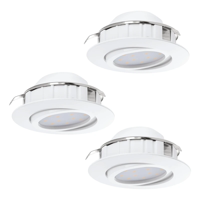 EGLO Pineda Set of 3 LED Recessed Spotlights Plastic 3 LED Recessed Lights in White Recessed Spotlight LED Flat and Swivelling Diameter 8.4 cm