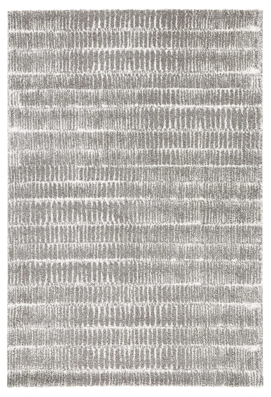 Nova High Pile Living Room Rug Soft Fluffy Long Pile Shaggy Flokati Two Colour Design Striped Look for Children's Room Bedroom Study Kitchen Hallway Grey Cream 120 x 170 cm