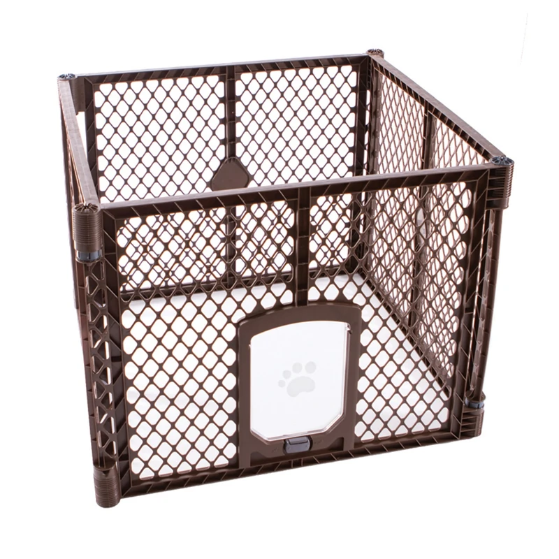 North States MyPet Petyard Passage: 7 Sq. Ft. Dog Playpen Indoor. Made in USA. 4-panel pet playpen, puppy playpen with lockable pet door. Freestanding pet play pen. Puppy accessories (26" Tall, Brown) - Image 1
