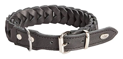 Dingo Soft Leather Dog Collar Handmade in Shell Style Full Grain Leather Black 12170