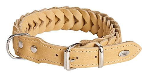 Dingo Soft Leather Dog Collar Handmade in Shell Style Full Grain Leather Natural 12110