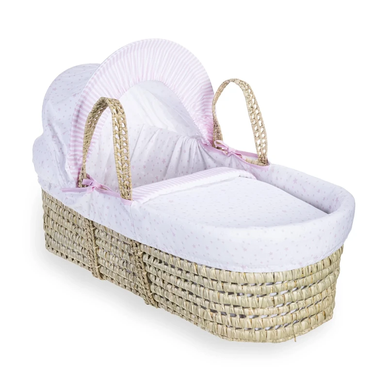 Clair de Lune Palm Moses Basket (Pink, Stars and Stripes)
