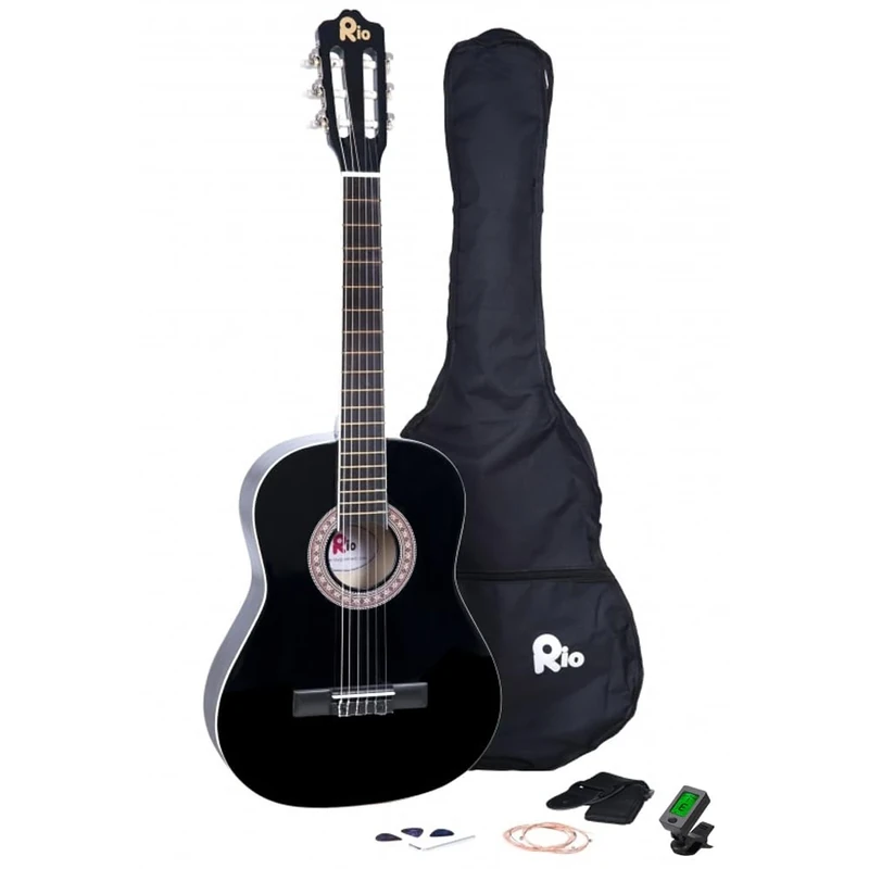 Rio 3/4 Size Classical Guitar Pack For Junior beginners - Suit 9 To 12 Years - New (Black)