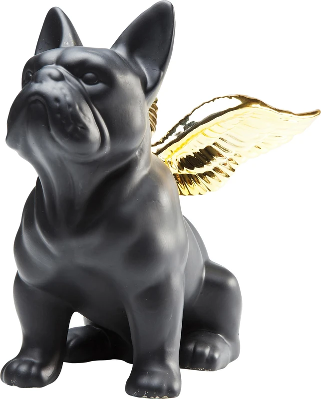 Kare Design Decorative Figurine Sitting Angel Dog, Black, Gold, 22x12x21 cm, Decorative Sculpture, Matt, Statement Piece, Glamour, Stoneware, Modern, Timeless, Minimalist, Industrial, Living Room