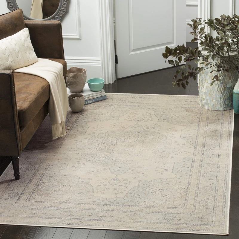 Safavieh Traditional Indoor Woven Rectangle Area Rug, Vintage Collection, VTG158, in Light Blue / Cream, 201 X 279 cm for Living Room, Bedroom or Any Indoor Space