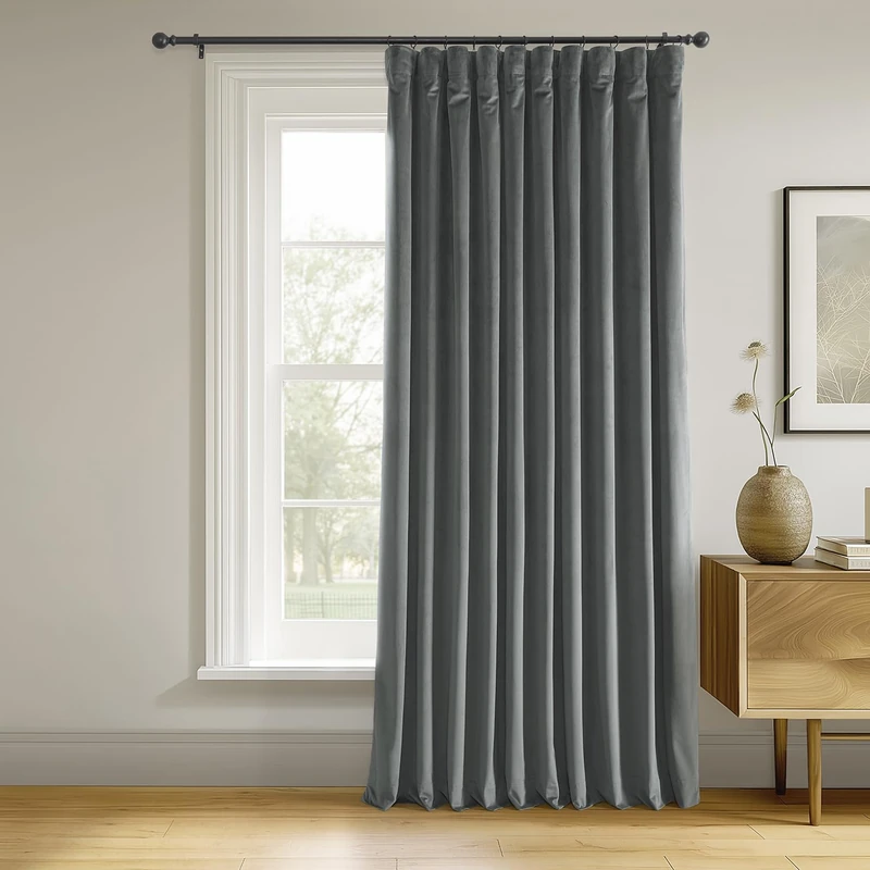 HPD Half Price Drapes Extra Wide Signature Velvet 84 Inch Long 1 Panel, 4-Pass Hotel Lined Window Thermal Blackout Curtains for Bedroom 100W x 84L, Natural Grey, 100" W x 84" L (Pack of 1)