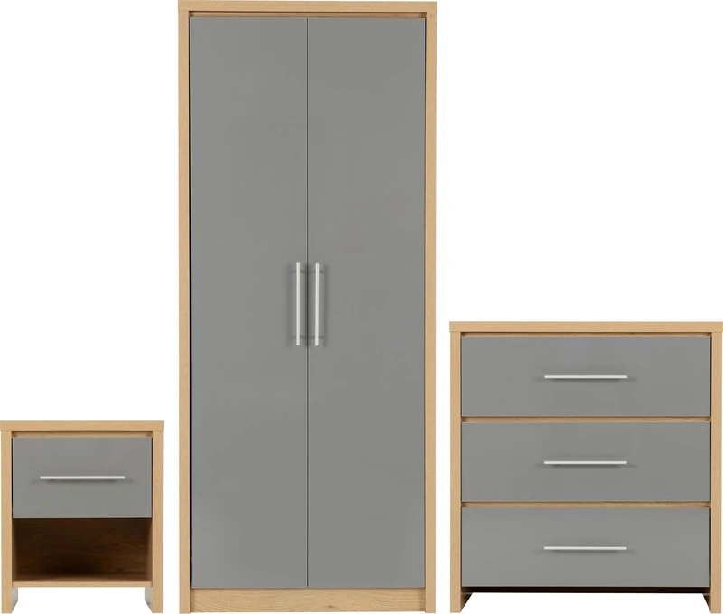 Seconique Seville Bedroom Set in Grey Gloss/Light Oak Effect Veneer