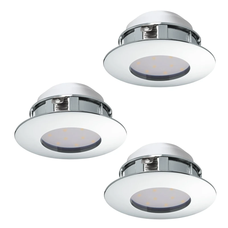 Eglo Set of 3 LED spotlights Pineda, recessed Lights Made of Plastic in Chrome Colour, celiling Lamps Warm White, Ø 7,8 cm