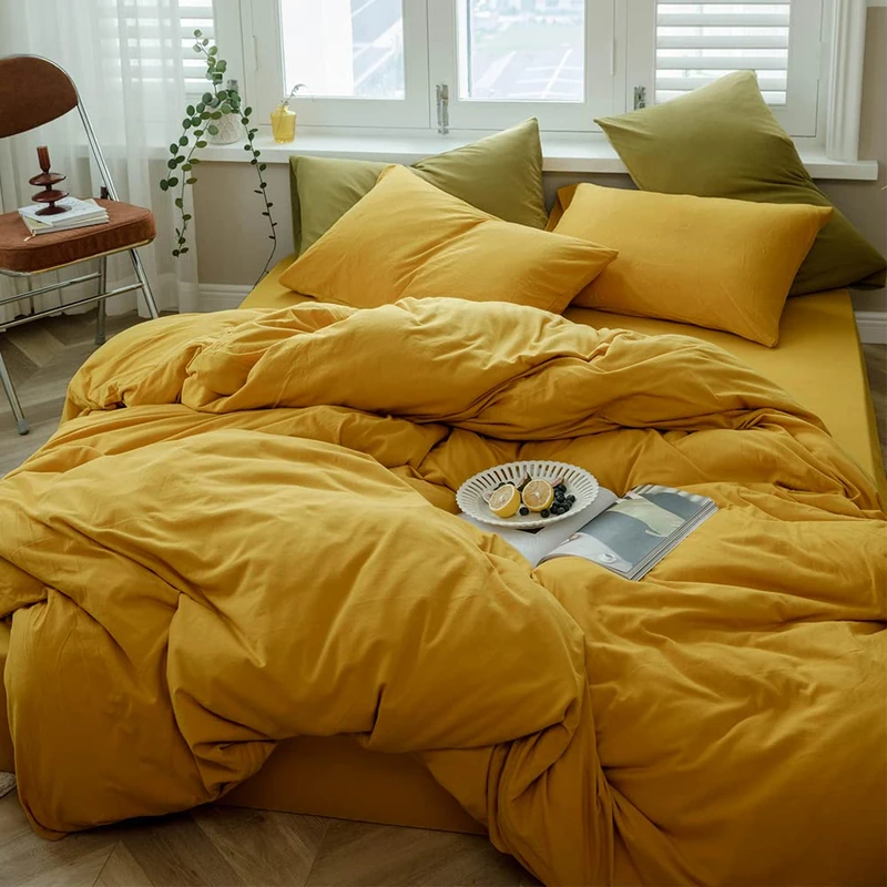 VM VOUGEMARKET Jersey Knit Cotton Bedding Duvet Cover Queen,Yellow T-Shirt Cotton Down Comforter Cover Set,Super Soft Men Women Modern Bedding Set-Queen,Gold