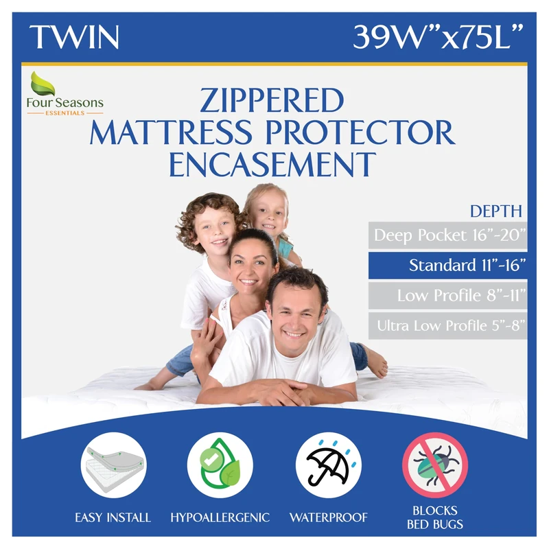Twin Size Zippered Bed Bug Mattress Protector Waterproof Encasement Hypoallergenic Premium Bedbug Cover