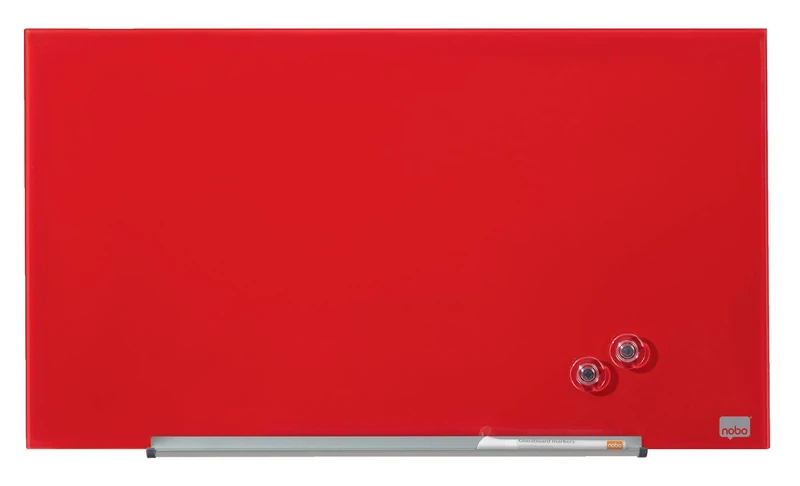 Nobo Glass Magnetic Whiteboard with Removable Pen Tray, 680 x 380 mm, InvisaMount Mounting System, Impression Pro, Red, 1905183