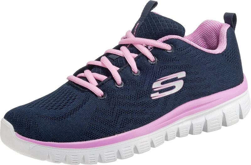 Skechers Women's Graceful Get Connected Sneaker, Navy Mesh Pink Trim, 3 UK