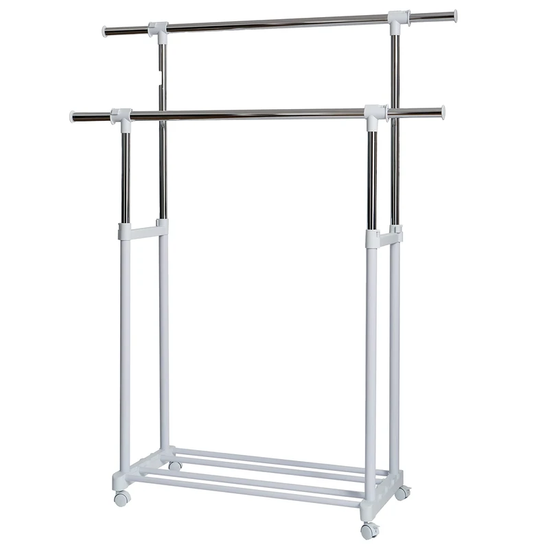 LOVE !T STORE !T Clothes Rack on Wheels, Metal Plastic, Chrome/White, 90-134x44x95-169 cm