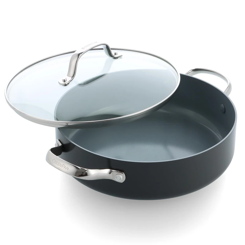 GreenPan Valencia Pro Hard Anodised Healthy Ceramic Non-Stick 26 cm/3.6 Litre Sauté Pan with Lid and Side Handles, PFAS-Free, Induction, Oven Safe, Grey