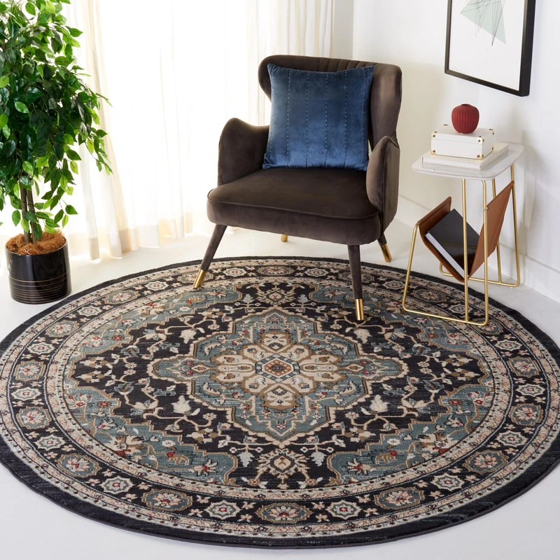 Safavieh Traditional Rug for Living Room, Dining Room, Bedroom - Lyndhurst Collection, Short Pile, in Grey and Teal, 200 x 200 cm