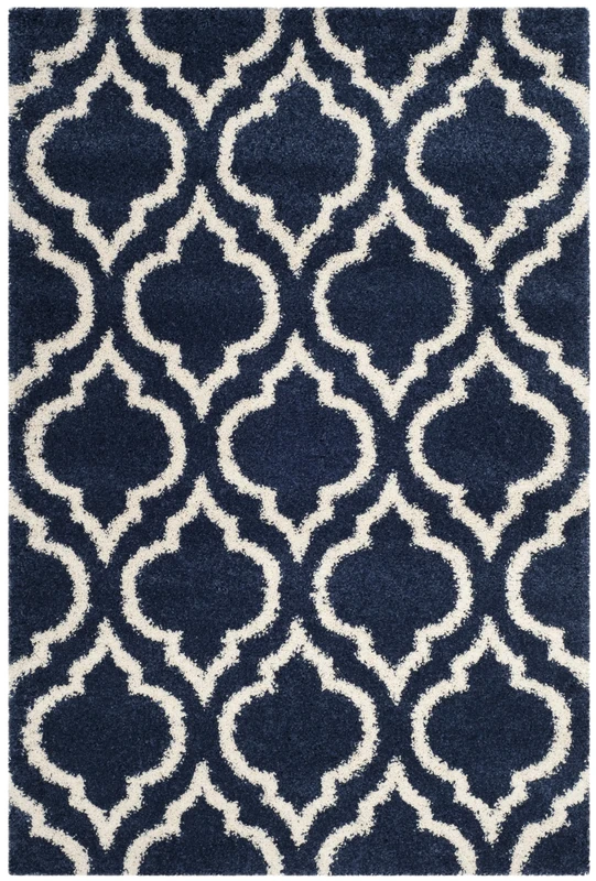 Safavieh Shaggy Indoor Woven Rectangle Area Rug, Hudson Shag Collection, SGH284, in Navy/Ivory, 155 x 229 cm for Living Room, Bedroom or Any Indoor Space