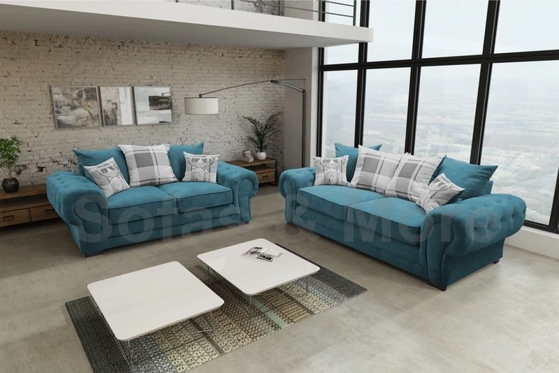 Sofas and More Verona 3+2 seater Fabric Grey Brown Cream Designer Scatter Cushions Living Room Furniture (Ocean)