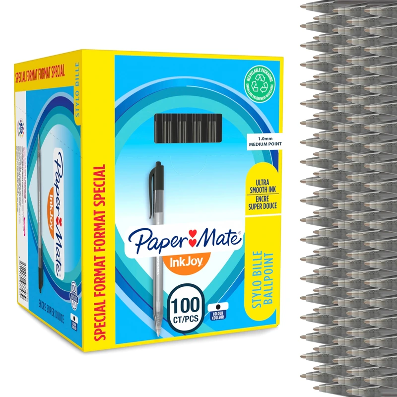 Paper Mate InkJoy 100RT Retractable Ballpoint Pens | Medium Point (1.0mm) | Black | 100 Count