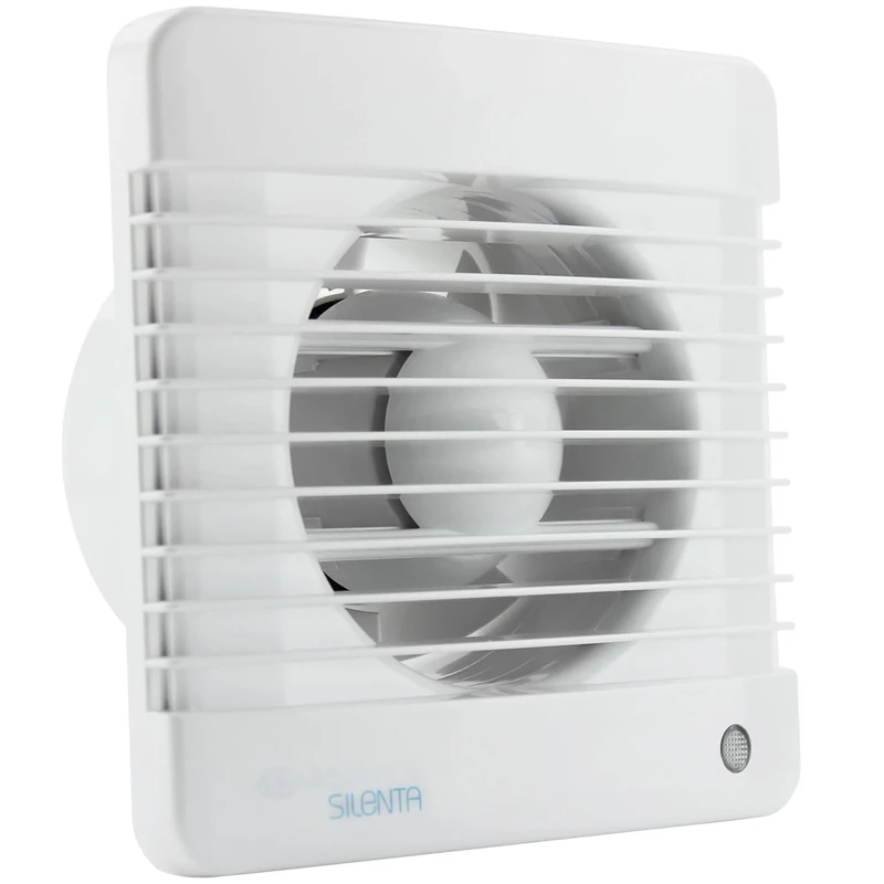 VENTS Silenta 100mm (4-Inch) Diameter Bathroom Extractor Fan with Run-on-Timer. Outer size 157x159x21mm. Low energy consumption - White