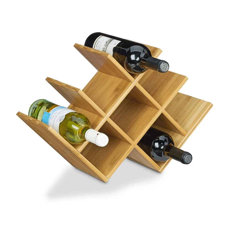 Relaxdays Wine Rack made Bamboo, Size: 31.5 x 47 x 16.5 cm Bottle Holder for up to 8 Bottles, Bottle Shelf Wooden Wine Bottle Holder for Standard Wine Bottles, Natural Brown