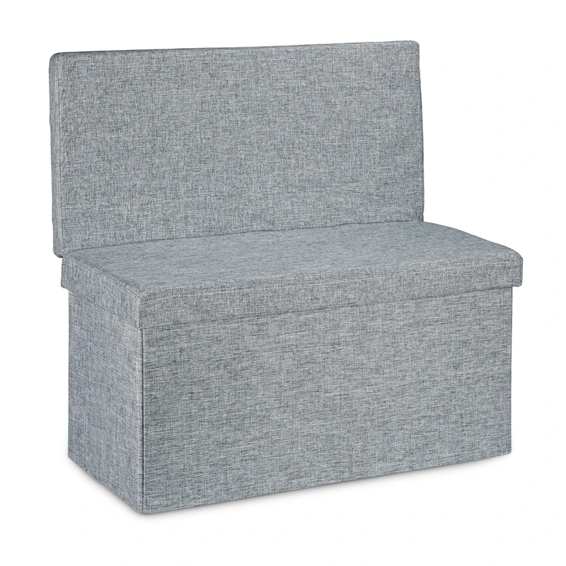 Relaxdays Folding Storage Ottoman with Seat Back Size Large 73 x 76 x 38 cm Bench with Storage Space Sturdy Linen Stool with Removable Lid, Grey