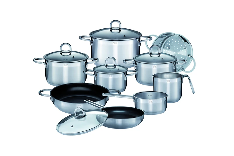 GSW Stahlwaren GmbH Stainless Steel Cookware Set, Silver, 14-Piece