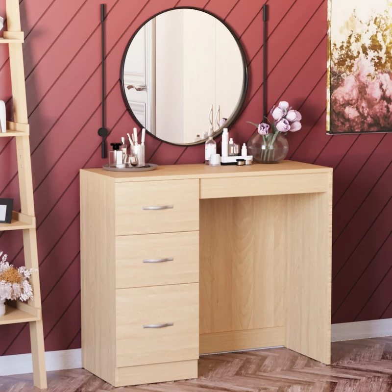Vida Designs 3 Drawer, Dressing Table/Vanity Table, Makeup Desk - Riano Bedroom Furniture (Pine)