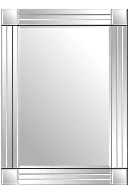 CottonAge Silver Triple Bevelled Venetian Modern Wall Mirror 3.28Ft X 2.29Ft (100cm X 70cm) Frameless Mirror for Bedroom, Living Room, or Hallway