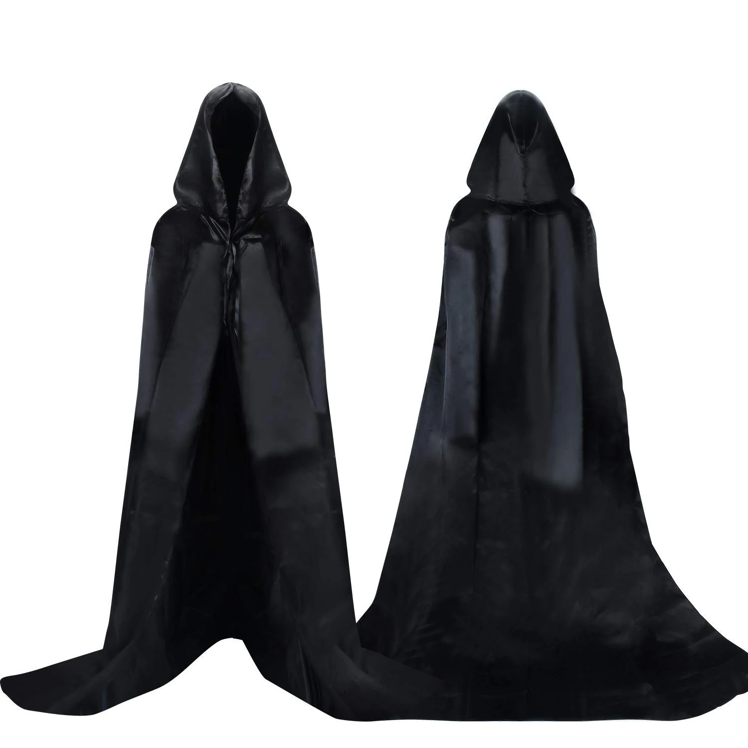 Proumhang Black Hooded Cloak Long Cape Grim Reaper Vampire Witch Carnival Halloween Adult Wizard Costume