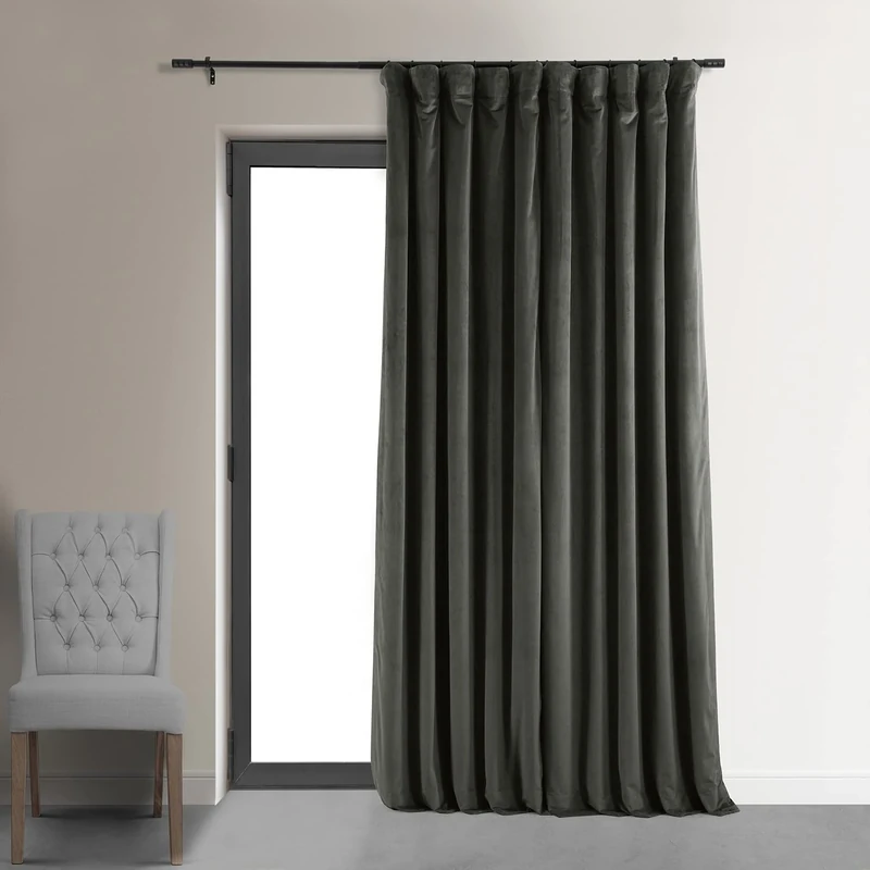HPD Half Price Drapes Signature Velvet Thermal Blackout Curtains for Living Room 108 Inch Long (1 Panel) Rod Pocket Insulated Blackout Curtains for Bedroom Window Curtains, 100W x 108L, Gunmetal Grey