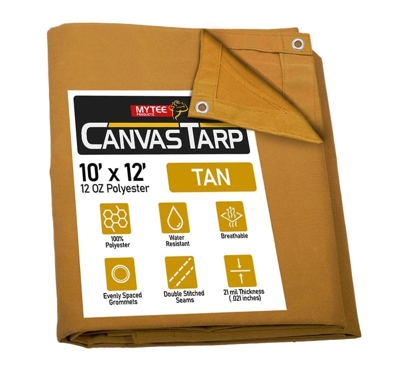 Mytee Products 10' x 12' Tan Canvas Tarp 12oz Heavy Duty Water Resistant - Image 1