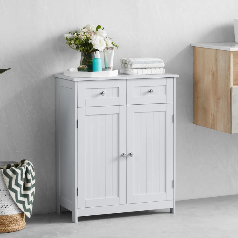 Bath Vida Priano 2 Drawer 2 Door Bathroom Cabinet Storage Cupboard Floor Standing Unit, White