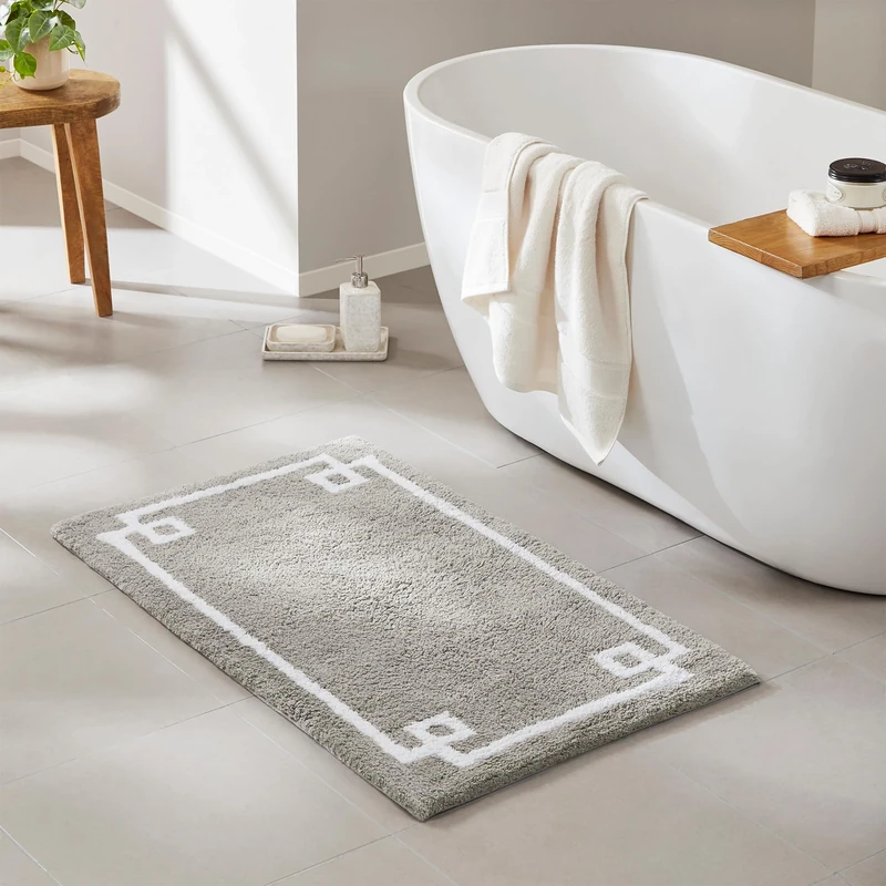 Madison Park Evan 100% Cotton Bathroom Rug Non Slip Backing-Luxrurious Tufted Plush Bath Mat Absorbent, Quick Dry, Spa Design Shower Room Décor, 24x72, Grey