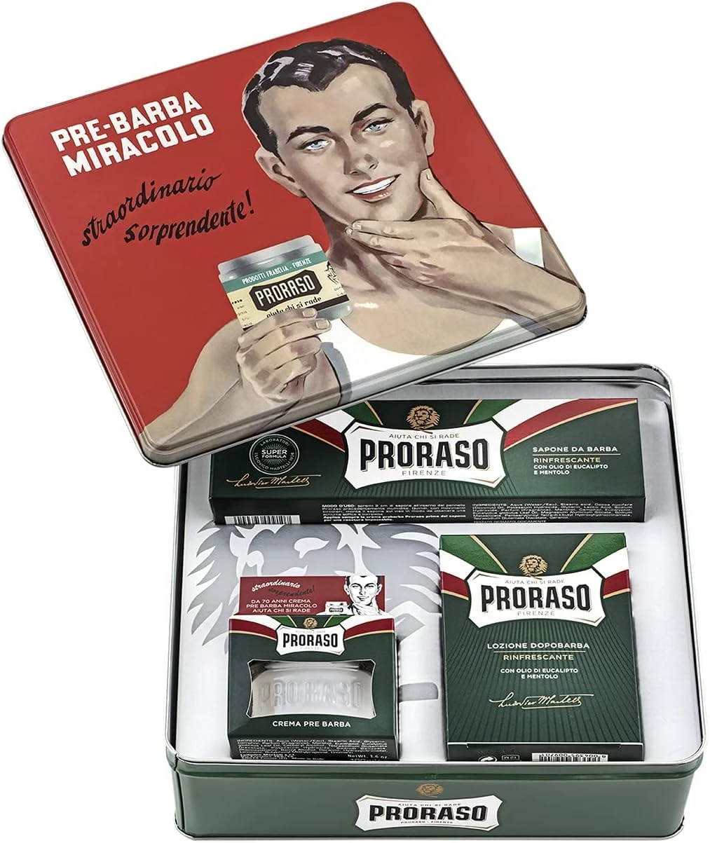 Proraso Vintage Selection, Refreshing Line (Trio Pack), Deluxe Shaving Kit with Pre Shaving Cream, Shaving Cream Tube, and Aftershave Balm, Made in Italy