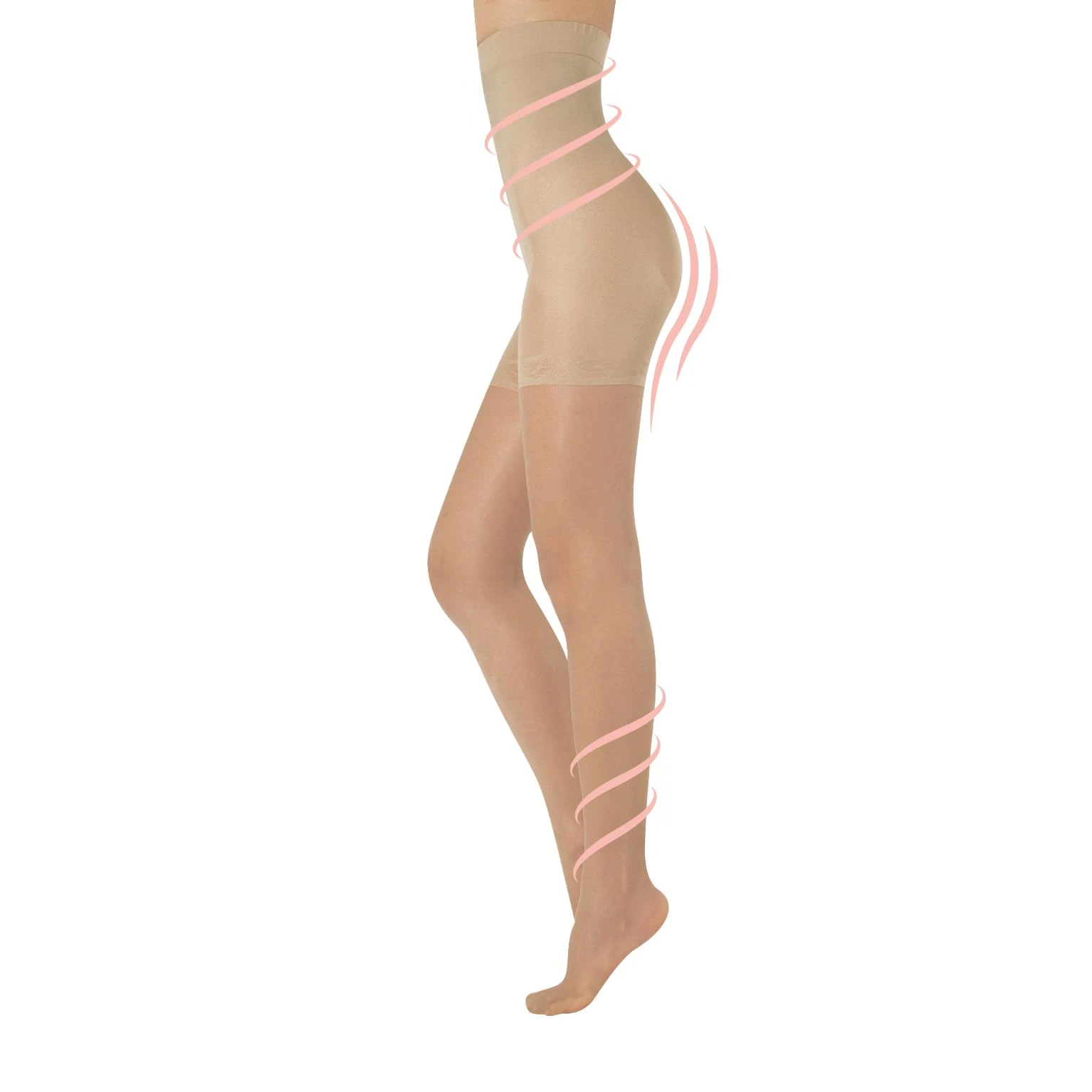 CALZITALY High-Waist Shaper Tights compression 8 mm/hg, Control Body & Leg relaxing, Shaping pantyhose | S, M, L, XL, XXL, 3XL, 4XL | 20 den | Black, Natural | Made in Italy (XXL, SKIN)