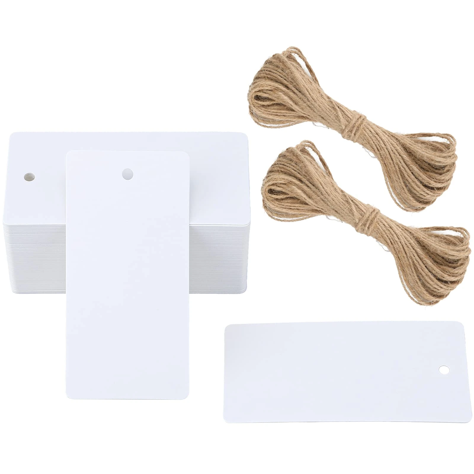 G2PLUS Kraft Paper Gift Tags, 4.5 x 9 CM Luggage Wedding Labels, 300g/m² Large Blank Tags With String, 100 PCS White for Birthday Party, Wedding Favors