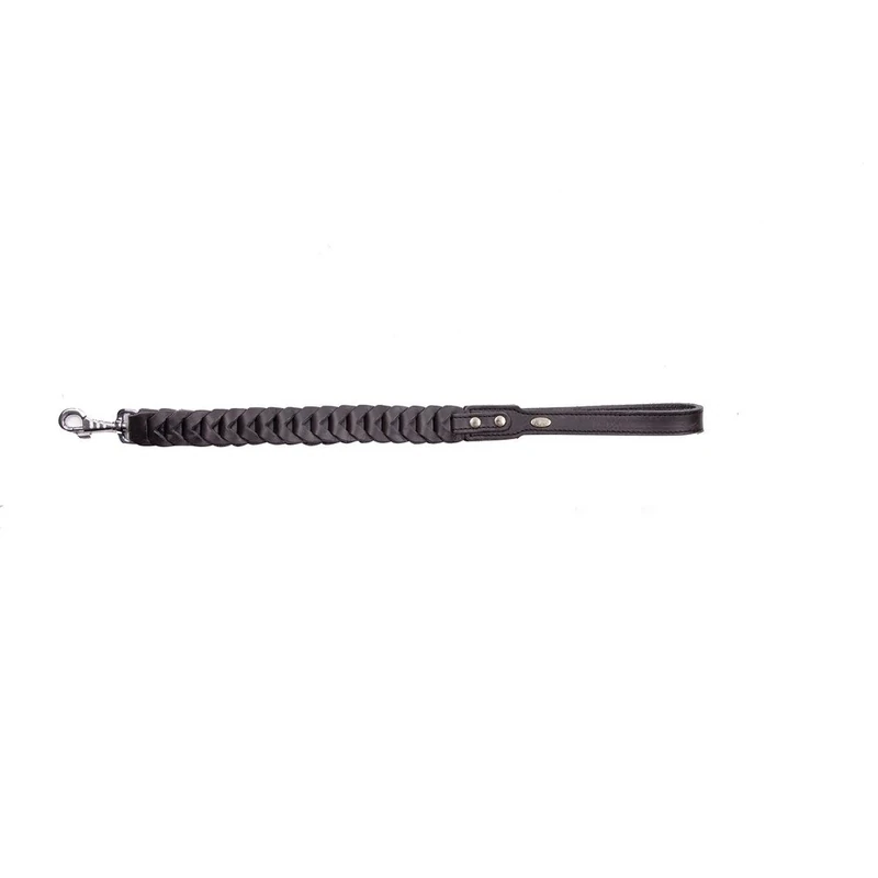 Dingo Short Leash Plaited in Shell Style, Handmade of Leather, Black 10515