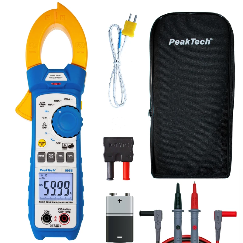 PeakTech P 1665 –True RMS current clamp 1000 A AC/DC with LED lamp, 6000 counter, digital multimeter, clamp meter, TÜV/GS, current clamp, voltage clamp, ammeter, continuity tester - max. 1000 V, Blue