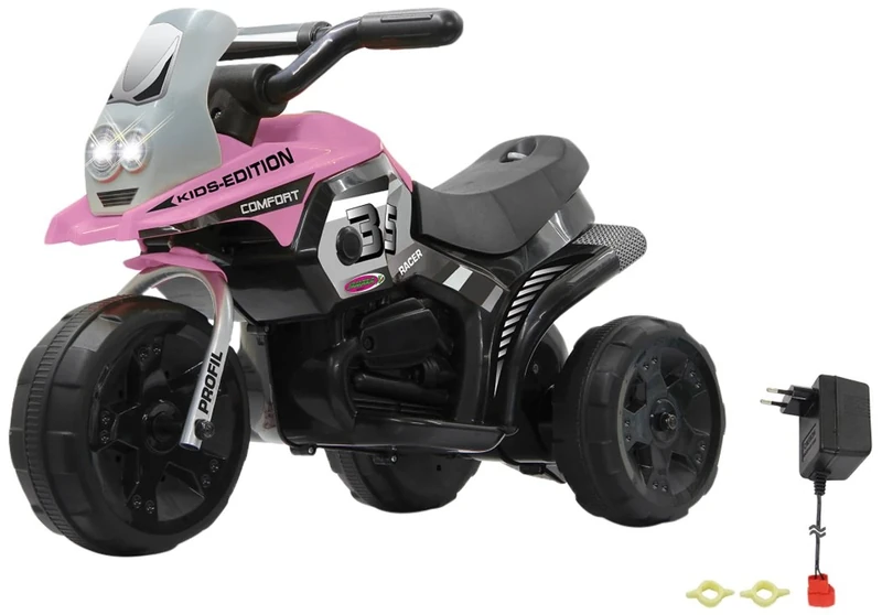 Jamara 460228 E-Trike Racer Ride-On including 6V Battery Pack/Strong Brushed Motor/Steel Rear Axle/Front Steel Fork/Led Headlight/Music, Pink