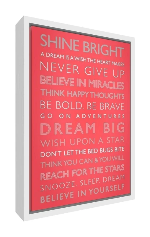 Feel Good Art Giclée Printed Canvas with Solid White Wooden Frame Surround &ltDream Big> Coral, 64 x 44 x 3cm (Large), Wood, 64 x 44 cm