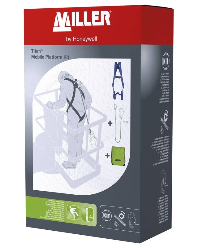 Miller Titan Platform Mobile Kit with 1P Titan Full Body Harness with Dorsal D-Ring, Fast Release Buckles, Universal Size + Lanyard 1M + Carrying Bag, 1034075