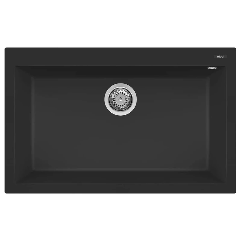Elleci LKQ13086 Kitchen Sink Made of Granite (Keratek) with a Single Bowl Quadra 130-K86 Black-LKQ13086, Black, 77 x 48 cm