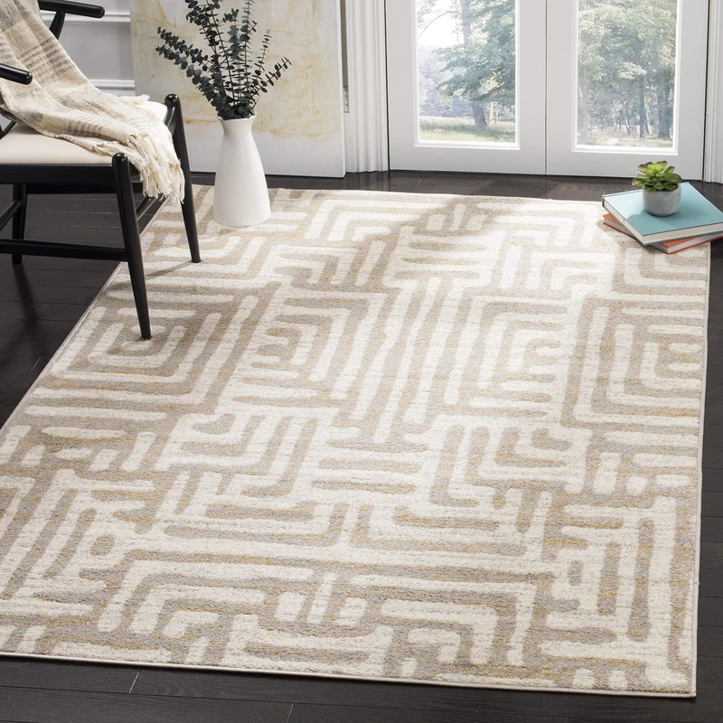 Safavieh Modern Abstract Indoor Woven Rectangle Area Rug, Amsterdam Collection, AMS106, in Ivory / Mauve, 91 X 152 cm for Living Room, Bedroom or Any Indoor Space
